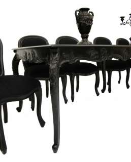 French Black Family 10 Seater Dining Table & Chairs Designer chic 