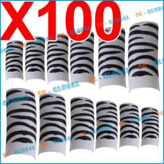  100 capsules Faux ongles décorés Tips Nailart zébrés