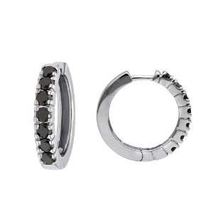    14k White Gold Black Diamond Hoop Earrings (1 cttw): Jewelry