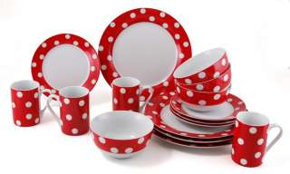 RETRO STYLE 32 Piece RED POLKA DOT Porcelain DINNER SET  