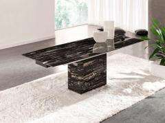BLACK MARBLE EXTENDING DINING TABLE + AND 6 CHAIR SET  
