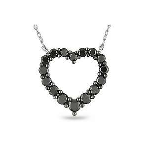 99ct Black Diamond 10K White Gold Heart Pendant with 17 Chain  