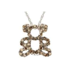   Carat Champagne Diamond 10k White Gold Bear Pendant w/ Chain Jewelry