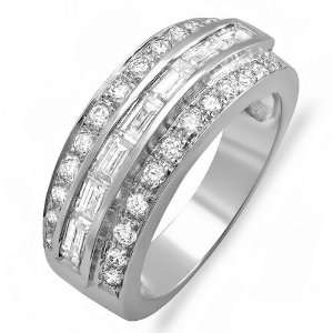  14k White Gold Round & Baguette Diamond Ladies Anniversary Ring 