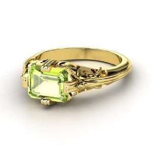    Acadia Ring, Emerald Cut Peridot 14K Yellow Gold Ring Jewelry