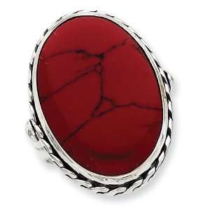    Sterling Silver Antiqued Oval Red Stone Ring Size 7 Jewelry