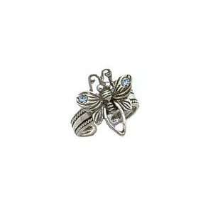  Toe Ring   Sterling Silver Antiqued Swarovski Crystal Butterfly Toe 
