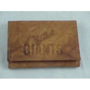    New York Giants Brown Leather Tri Fold Wallet 