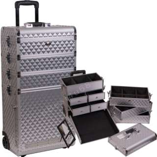 Cosmetic Makeup Rolling Train Case CR AR2 4 in 1 Aluminum Silver 
