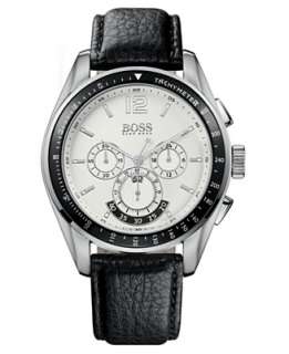 Hugo Boss Watch, Mens Black Leather Strap 1512407   Hugo Boss Brands 