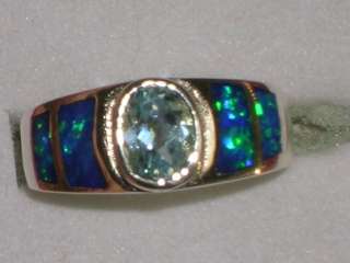 Oval Cut Aquamarine Blue Opal Ring Size 5  