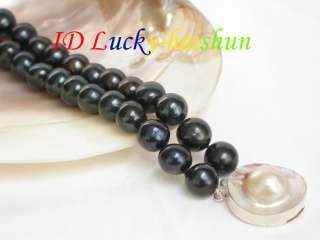 Genuine 8 2row 12mm round black pearl bracelet Mabe SS  