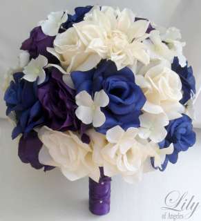 17pcs Wedding Bridal Bouquet Flower Bride Decoration Package PURPLE 