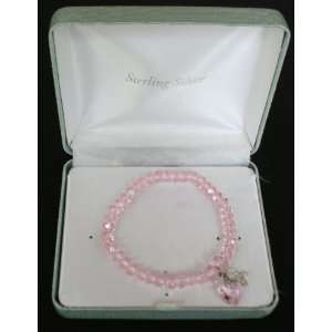   Cancer Bracelet with Sterling Silver Ribbon and Pink Heart Charm