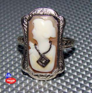 Vintage Ladies 14K White Gold Cameo Ring  