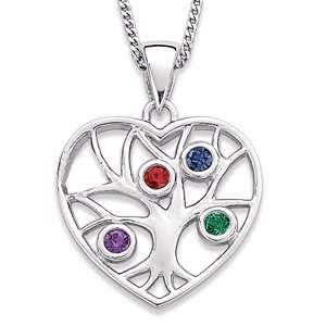   Silver Family Heart Birthstone Necklace   4 Birthstones Jewelry