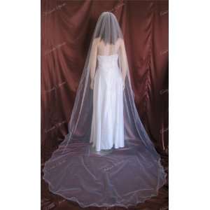   White Cathedral Length Pencil Edge Simple Wedding Bridal Veil: Beauty