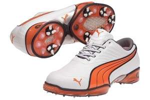 Puma Cell Fusion Golf Shoes   White/Vibrant Orange 885446198548  