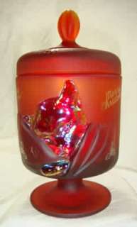   Cat Jar Ruby Red Satin Candy Dish Christmas Presents & Reindeer  