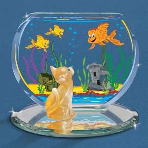  Cat N Fish Bowl Glass Figurine Jewelry