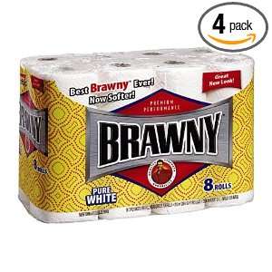  Brawny Paper Towel Roll, White, 8 Roll Bags (Pack of 4 