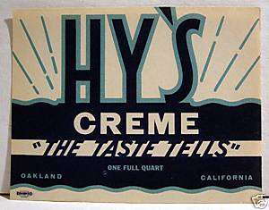 Hys Creme Soda Bottle Label Oakland Ca  