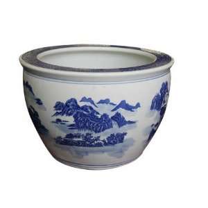    Beautiful Oriental Ceramic Fish Bowl / Planter: Home & Kitchen