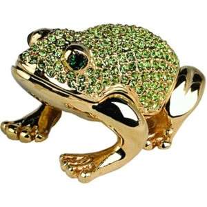 Frog Trinket Box Green Austrian Crystal 24k Gold Dipped  
