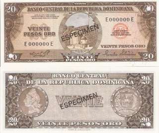   REPUBLIC 20 Pesos Banknote World Money Currency BILL UNC Specimen p111