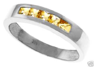   Gold Ring Stamped Natural Citrine Gems Princess Cut Channel Set  