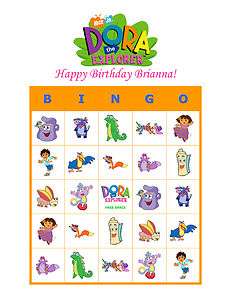 Dora the Explorer Birthday Party Game Bingo Cards  