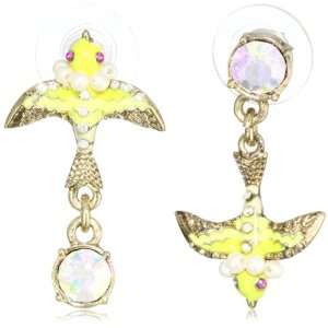    Betsey Johnson Rose Garden Bird and Crystal Drop Earrings Jewelry