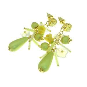   : Bohemian Style Clay Flower Crystal Drop Earrings (Yellow): Jewelry