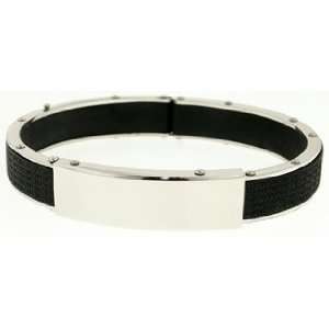  Black Rubber & Stainless Steel Cuff Bracelet Jewelry