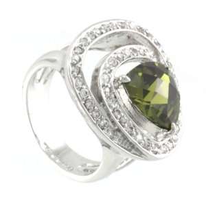  Checkerboard Cut Olivine & Pave CZ Ring Jewelry