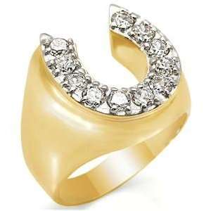  Gold Tone Good Luck Horse Shoe Mens CZ Ring Jewelry