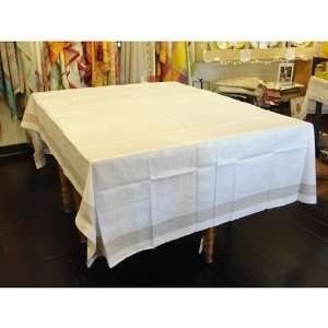  Pure Linen Damask Beige and White Tablecloth Kitchen 