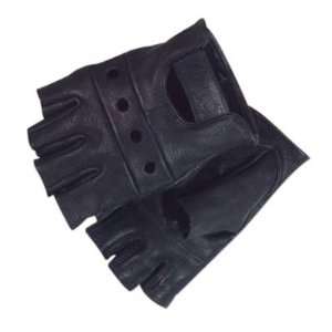   Black Deerskin Fingerless Leather Gloves   Medium