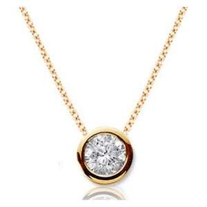   Diamond Solitaire Pendant 14K Yellow Gold Brilliant Ladies Necklace