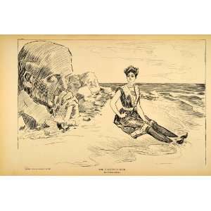  1906 Charles Dana Gibson Girl Swimsuit Beach Rock Print 