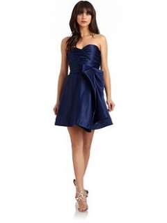 ABS   Satin Strapless Bow Cocktail Dress/Navy