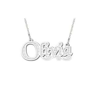   Miles Diamond and Scroll Personalized Name Necklace in 10K White Gold