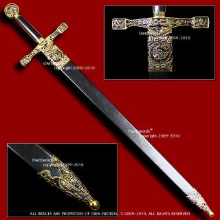 Medieval Excalibur King Arthur Crusader Sword Scab Gold  