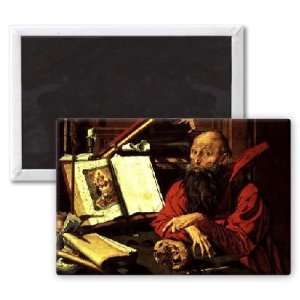 St. Jerome in Meditation (oil on panel) by   3x2 inch Fridge Magnet 