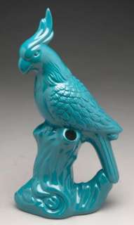 Parrot Cockatoo Tropical Bird Vase Statue Figurine Teal Blue Ceramic 