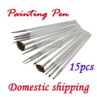 15pcs Nail Art Gel Design Painting Pen Polish Brush Set White  