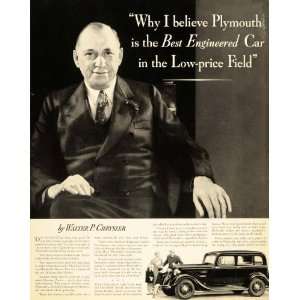   Automobile Walter P Chrysler   Original Print Ad