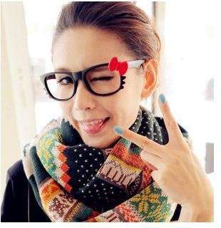 New WITH LENS Hello Kitty Style Fashion Glasses Black Frame Red bow 