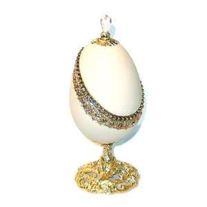  Jewelry Box, Faberge Style Enamel Musical Egg, Ivory White 