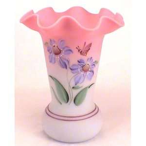 com Fenton Art Glass Vase, Hand Painted Glassware Blue Burmese Vase 